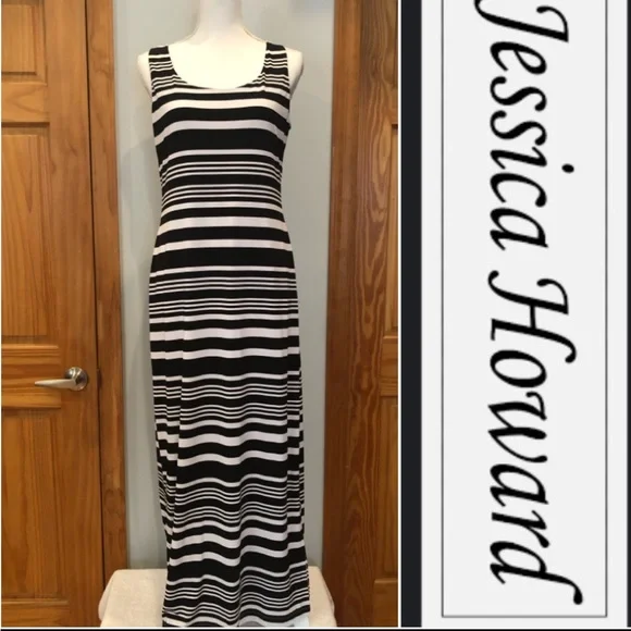 Jessica Howard | Dresses | Euc Jessica Howard Sleeveless Black And White  Striped Maxi Dress Size Medium | Poshmark